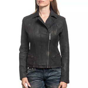 AFFLICTION Leather LIVESTOCK WOMEN'S JACKET Black